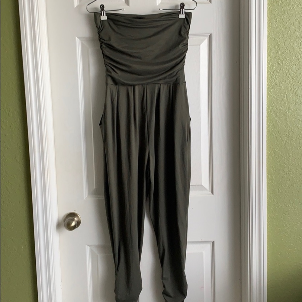 Olive green strapless jumpsuit